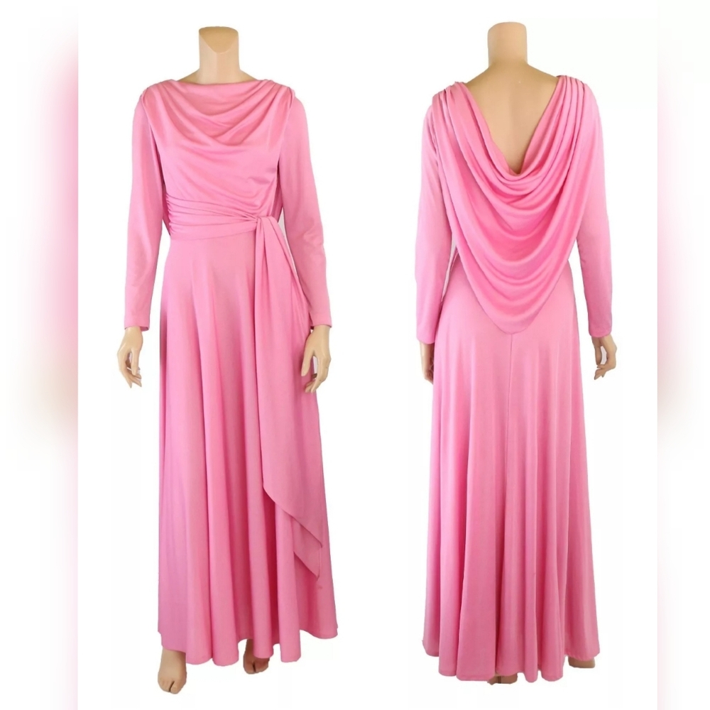 Themes Vintage 70s 80s Pink Maxi Draped Prom Party Disco Dress size 10